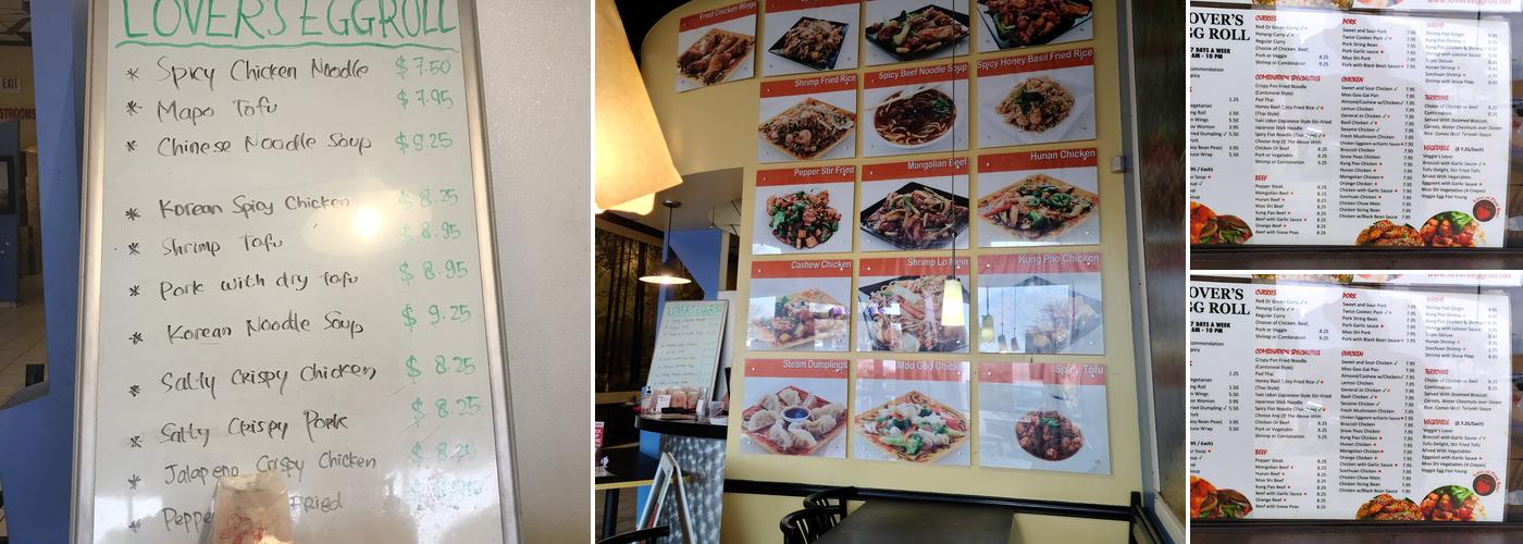 Lover's Eggroll Menu