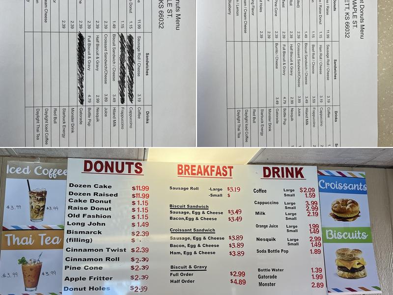 Daylight Donuts Menu