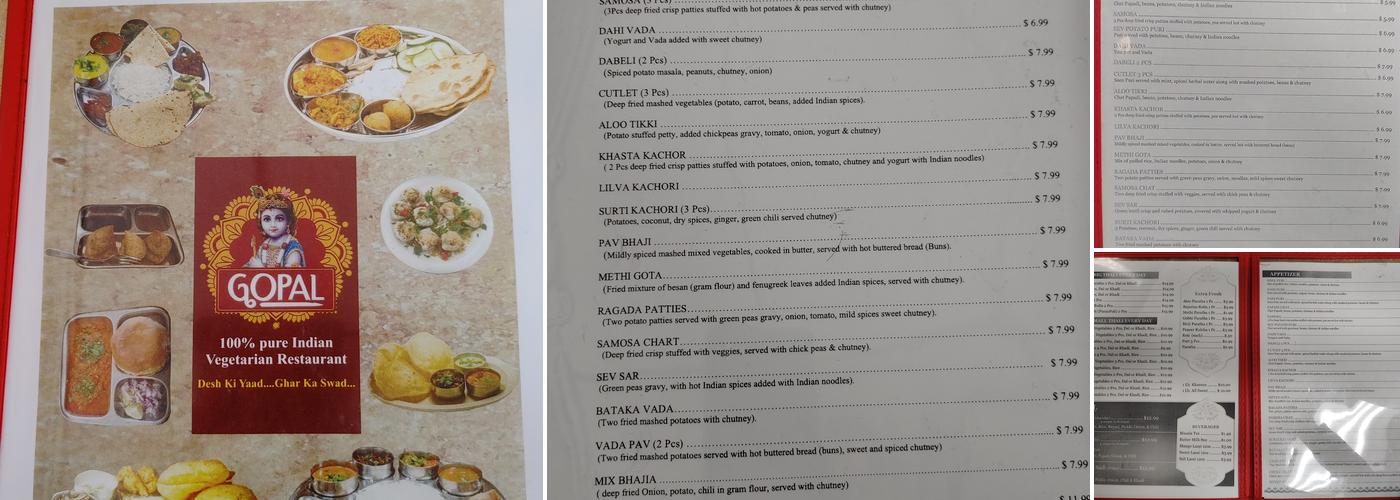 Newgopal vegetarian restaurant Menu