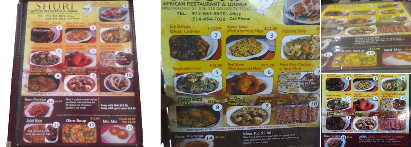 Shuri African Restaurant Menu