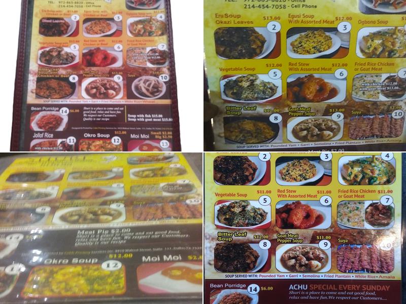 Shuri African Restaurant Menu