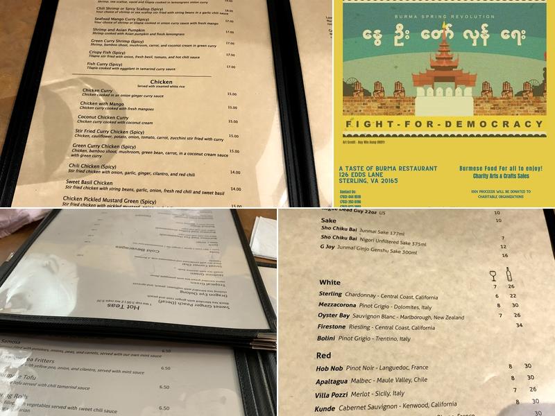 A Taste of Burma Restaurant Menu