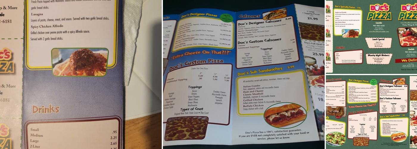 Doc's Pizza Menu