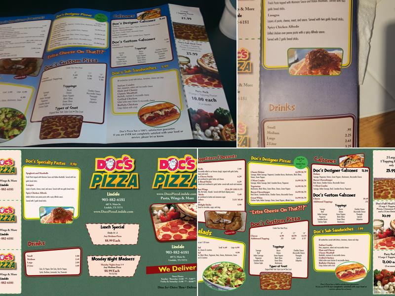 Doc's Pizza Menu