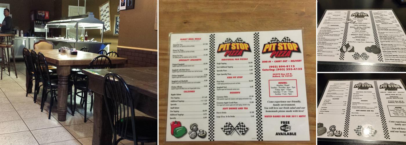 Pit Stop Pizza Menu