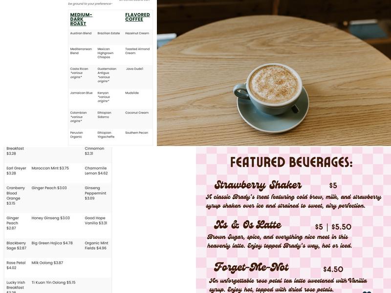 Brady's Coffee Menu