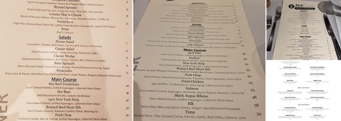 Jack Ryan's Steak and Chophouse Menu
