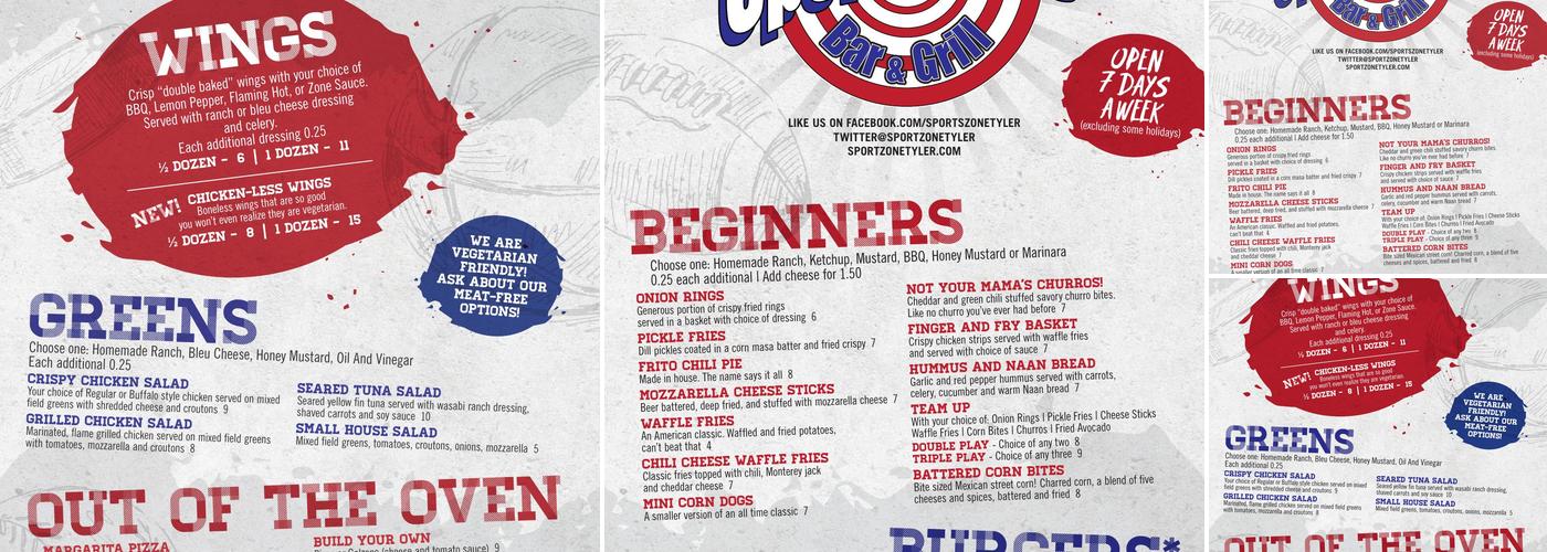 The SportsZone Bar and Grill Menu