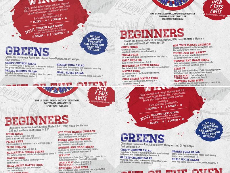 The SportsZone Bar and Grill Menu