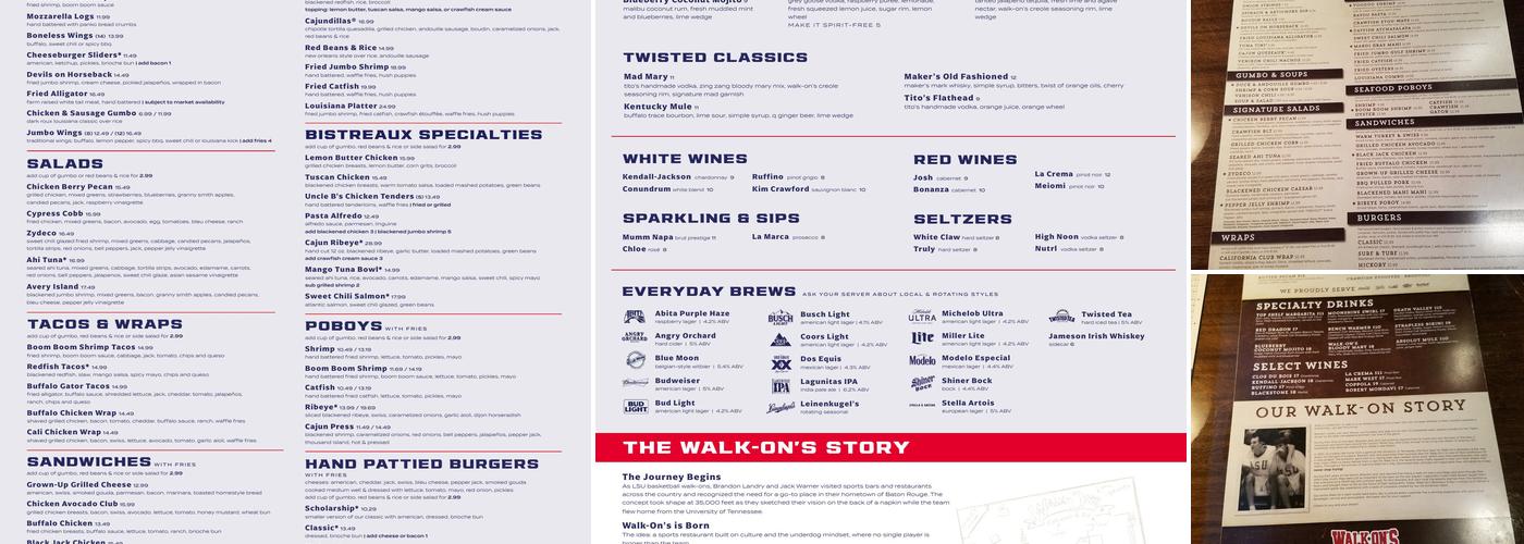 Walk-On's Sports Bistreaux - Tyler Restaurant Menu