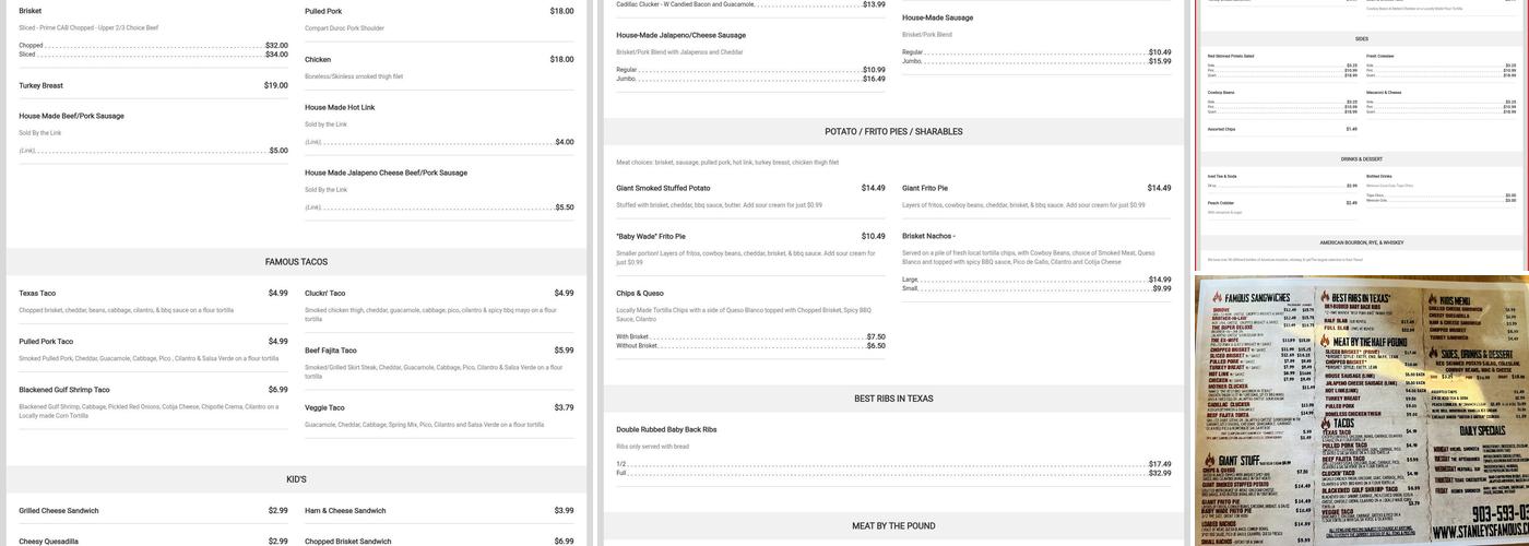 Stanley's Famous Pit Barbecue Menu
