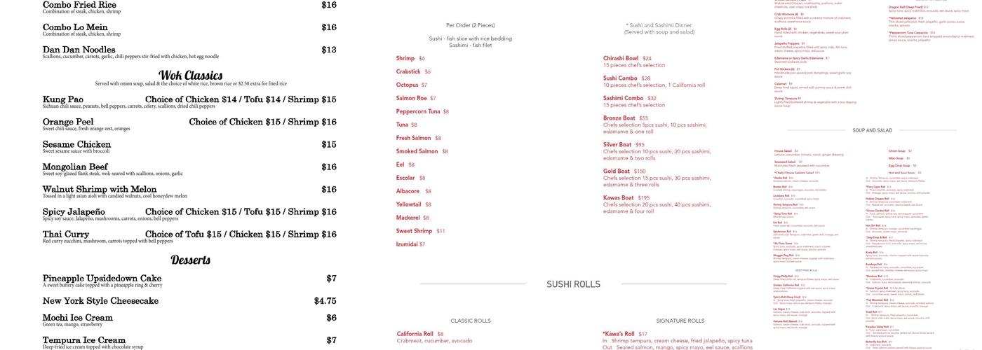 Kawa's Hibachi Grill and Lounge Menu