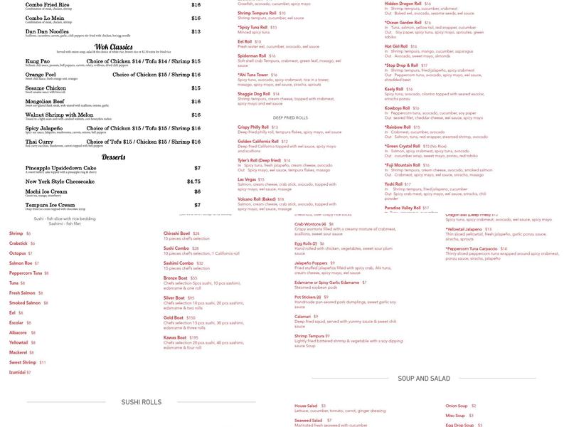 Kawa's Hibachi Grill and Lounge Menu