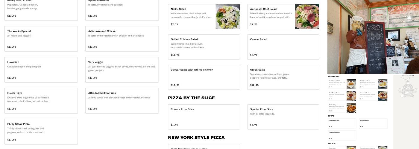 Nick's Pizza & Pasta, Inc. Menu