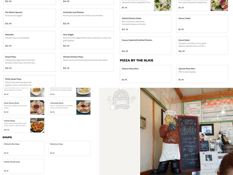 Nick's Pizza & Pasta, Inc. Menu