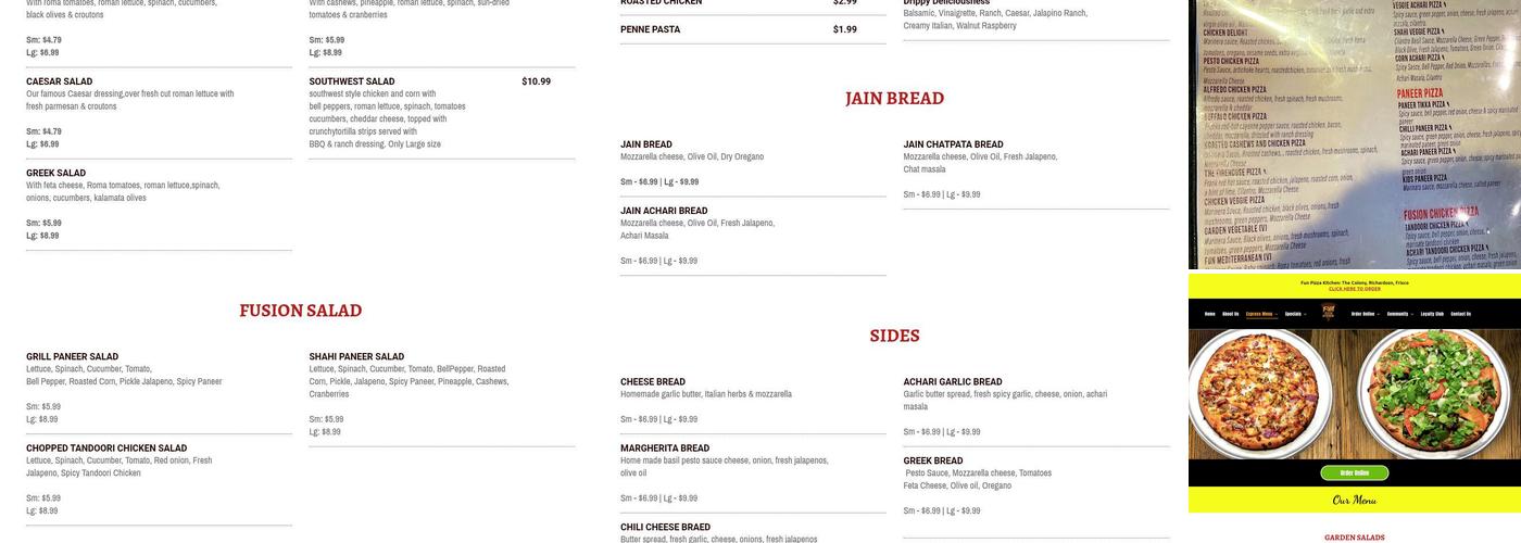 Fun Pizza Kitchen Menu