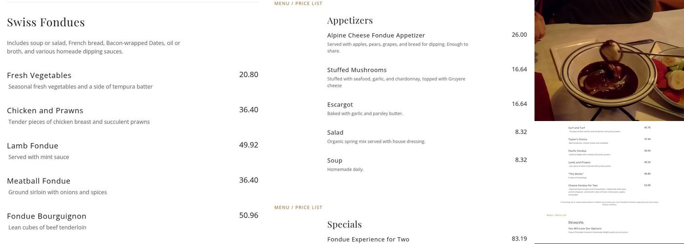 La Fondue Menu