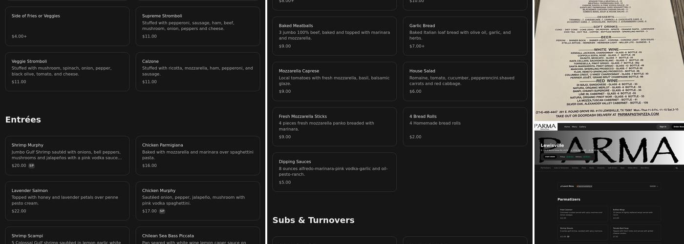 Parma Pasta Pizza Menu
