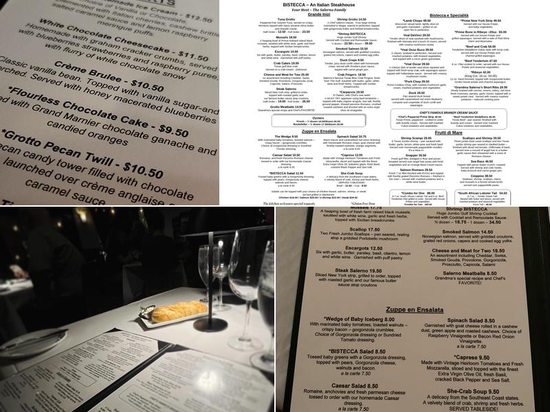 Bistecca - An Italian Steakhouse Menu