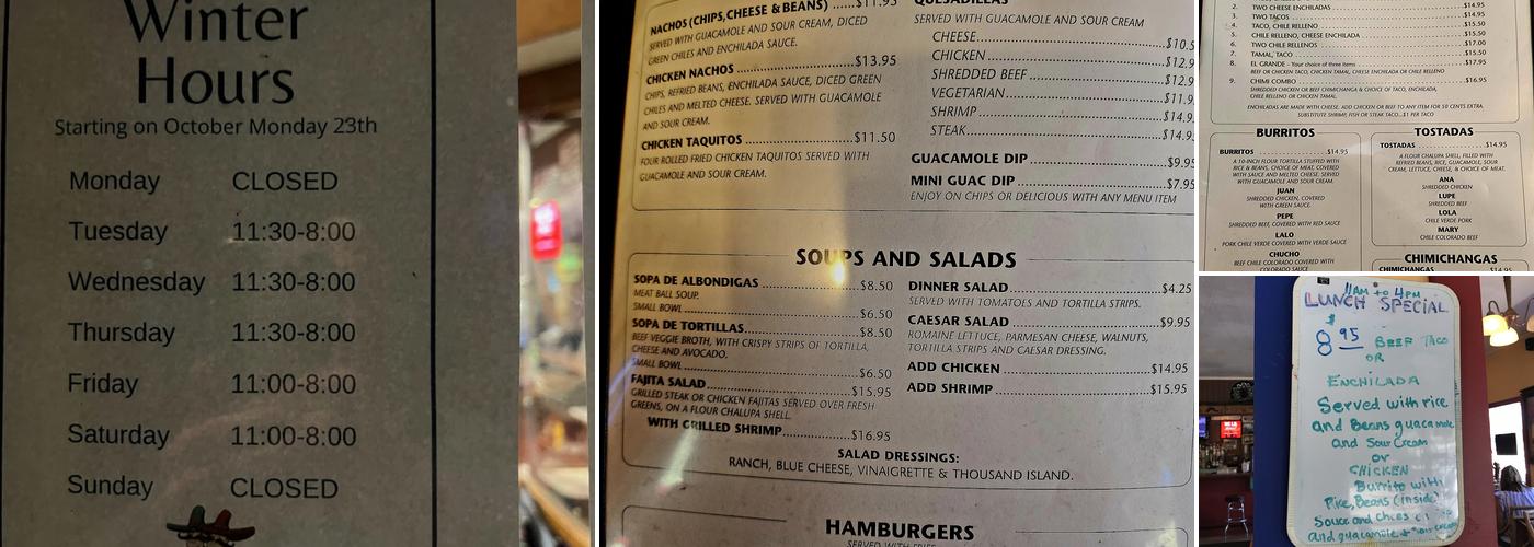 Los Dos Hermanos Menu