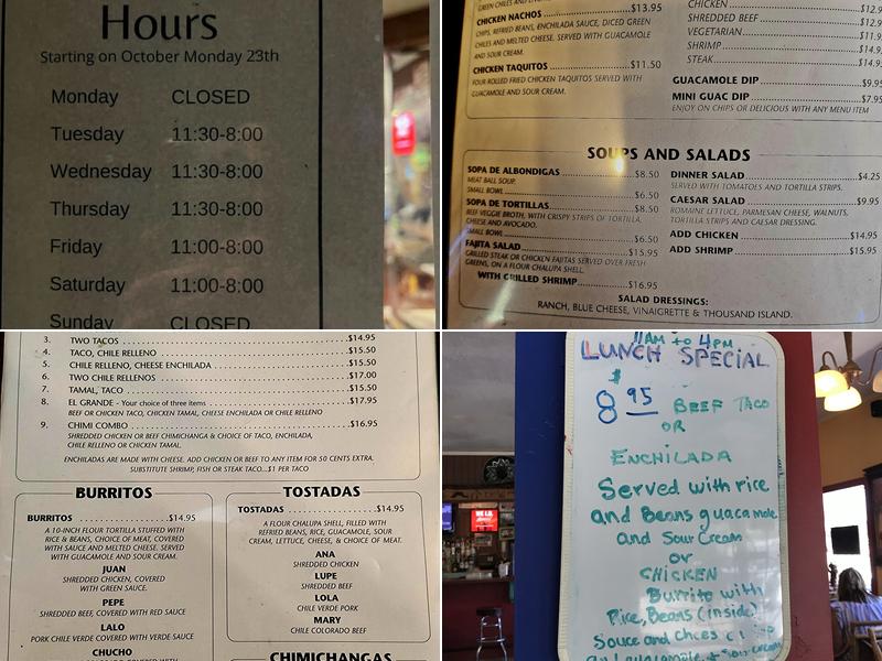 Los Dos Hermanos Menu