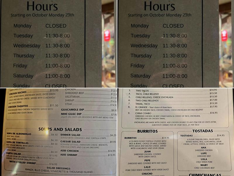 Los Dos Hermanos Menu
