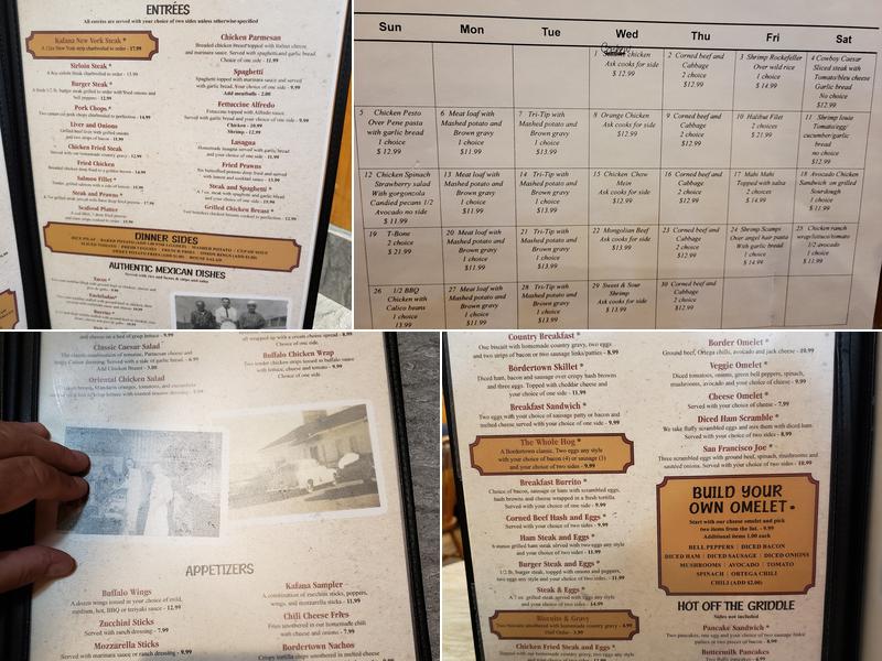 The Kafana at Bordertown Menu