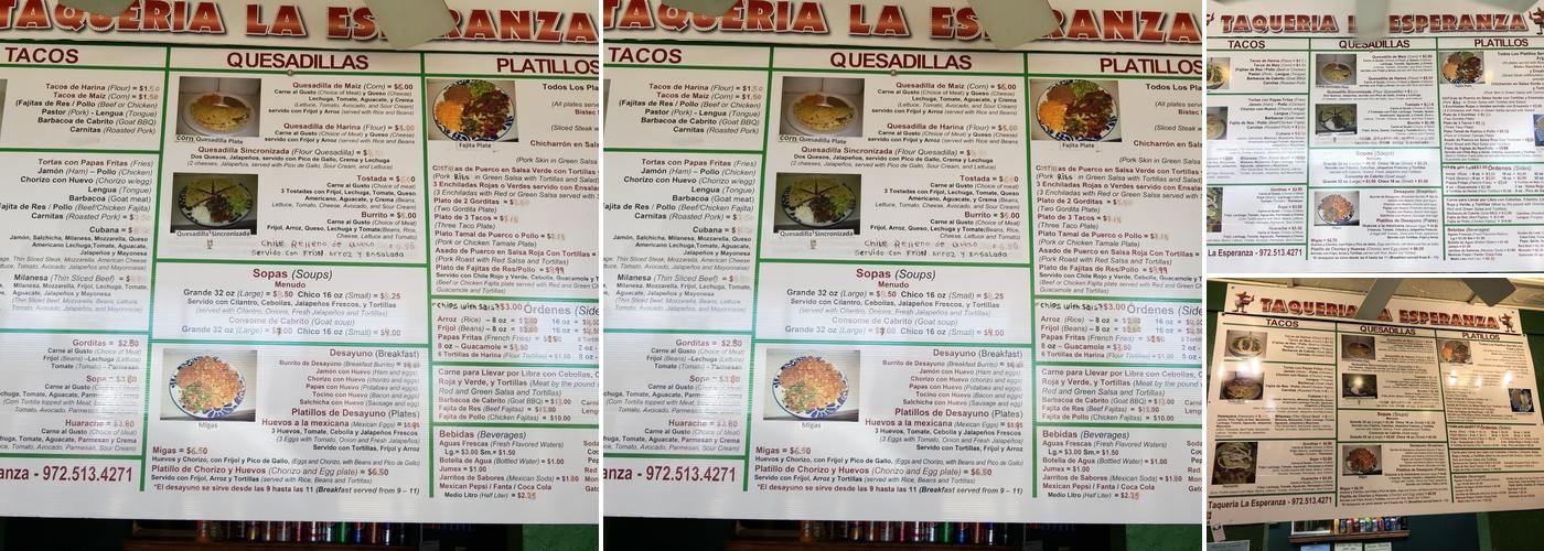 Taqueria la Esperanza Menu