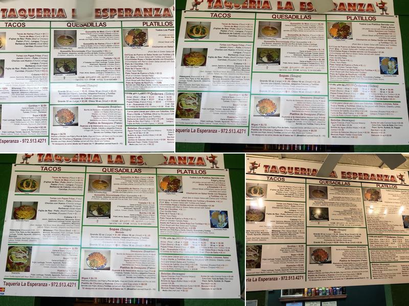 Taqueria la Esperanza Menu