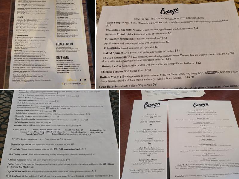 Casey's Ridley Park Menu