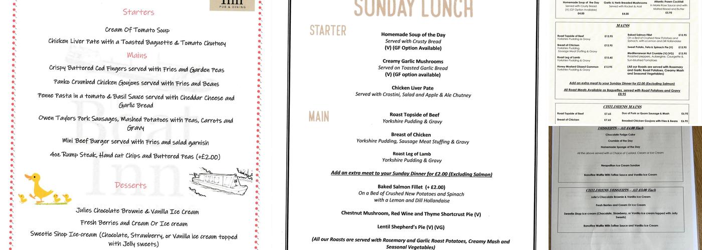 The Boat Inn Menu