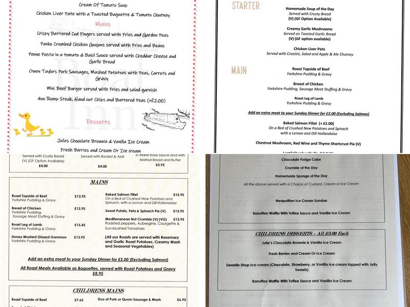 The Boat Inn Menu