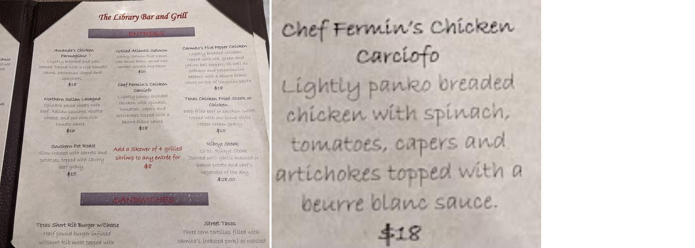 The Library Bar & Grill Menu