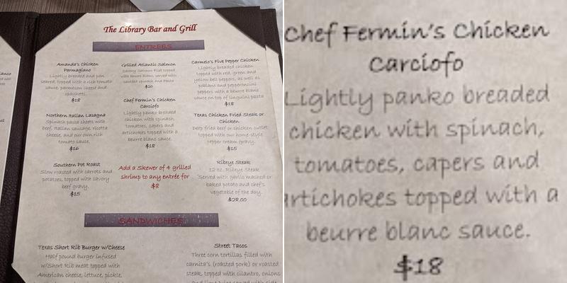 The Library Bar & Grill Menu