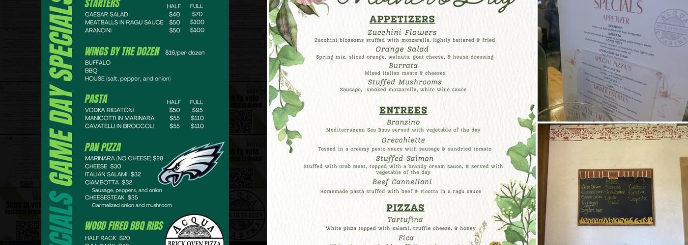 Acqua e Farina- Brick oven pizza Menu