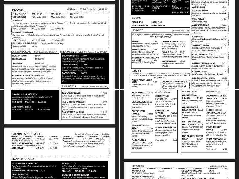 Francesco's Pizzeria Newtown PA Menu