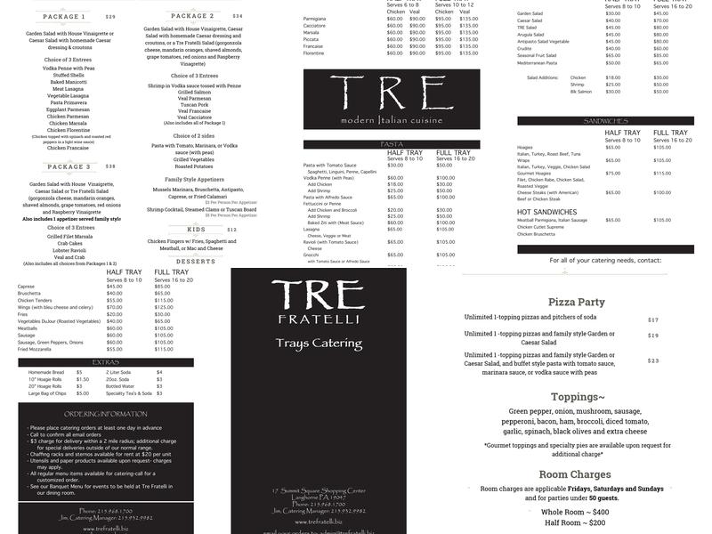 Tre Fratelli Menu
