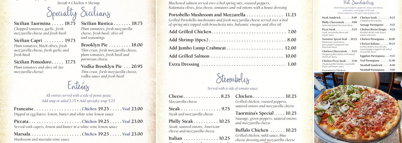 Taormina's Pizza & Pasta of Richboro Menu