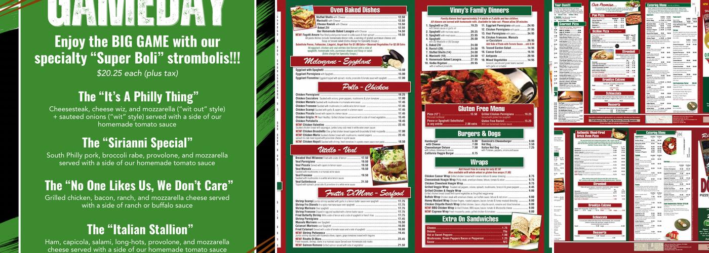 Original Dominick's Pizzeria Washington Crossing PA Menu