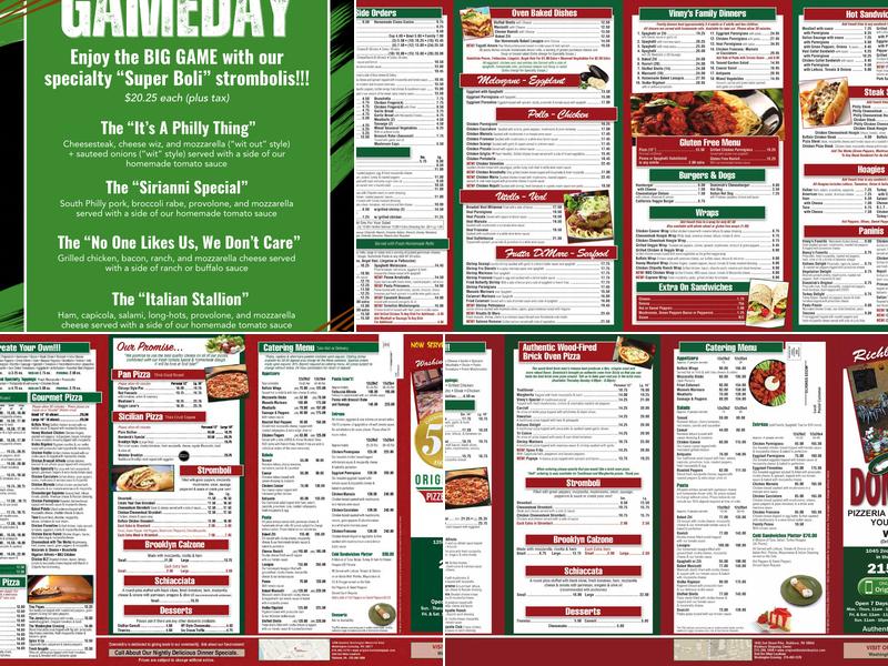 Original Dominick's Pizzeria Washington Crossing PA Menu