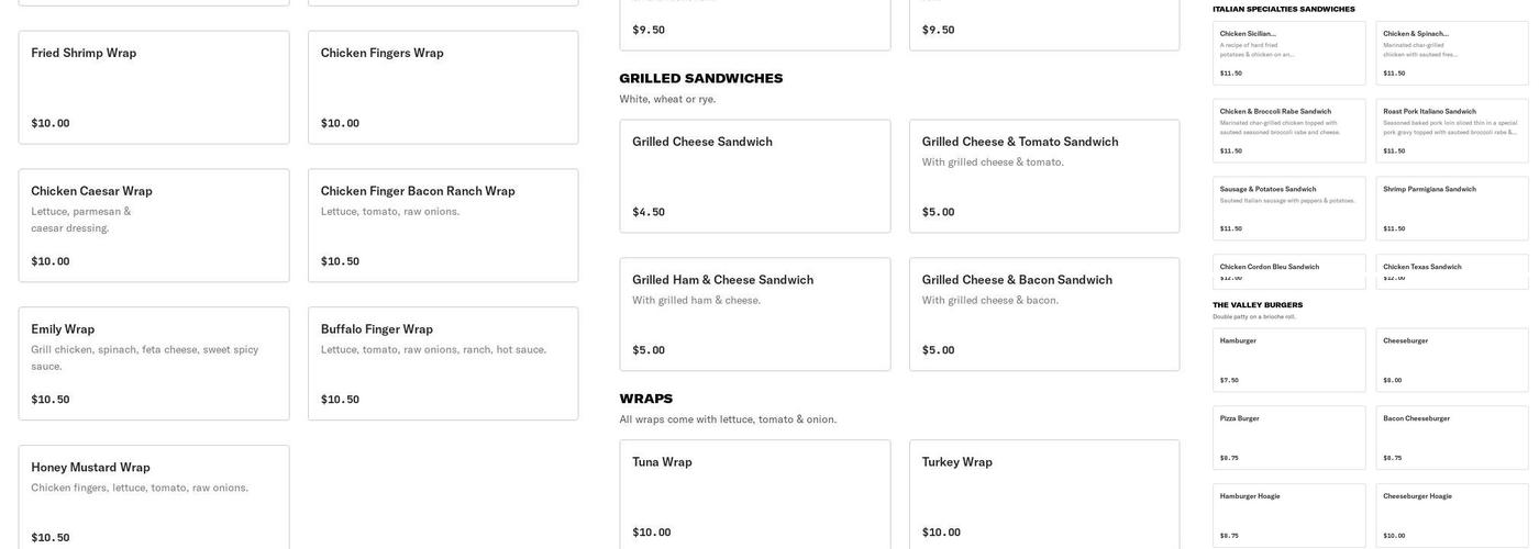 The Valley Pizza Menu