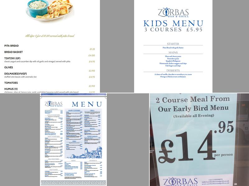 Zorbas Bar and Grill Menu