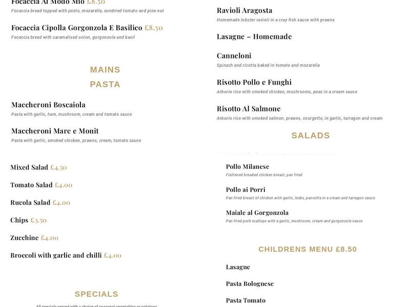 Da Carlo’s Trattoria Menu