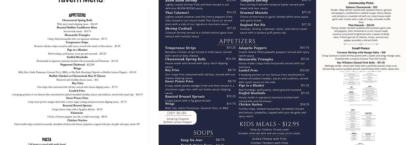 The Temperance House Menu