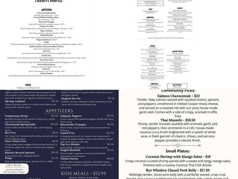 The Temperance House Menu