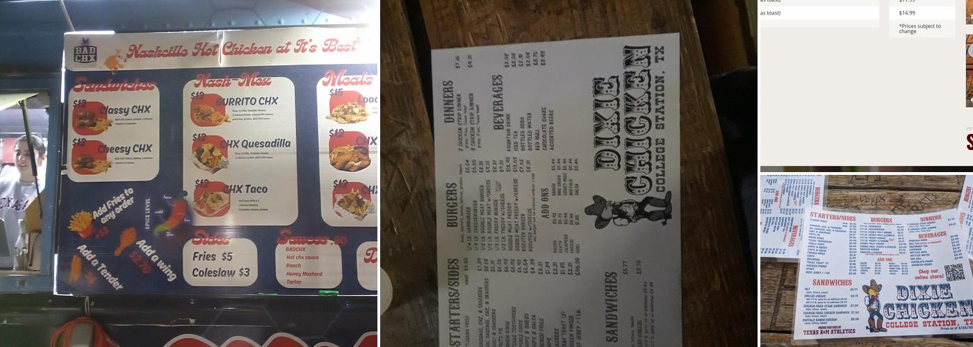 Dixie Chicken Menu