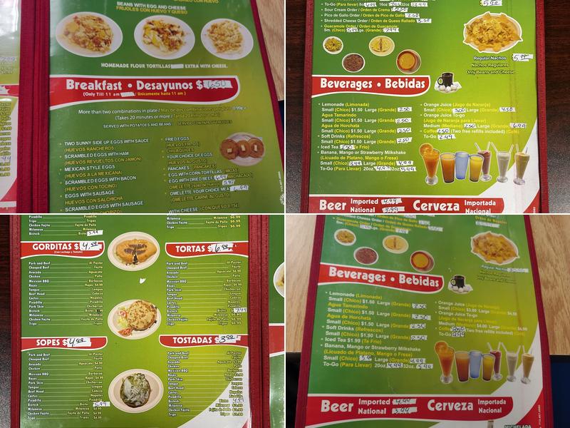 Taqueria El Sol De Mexico Menu