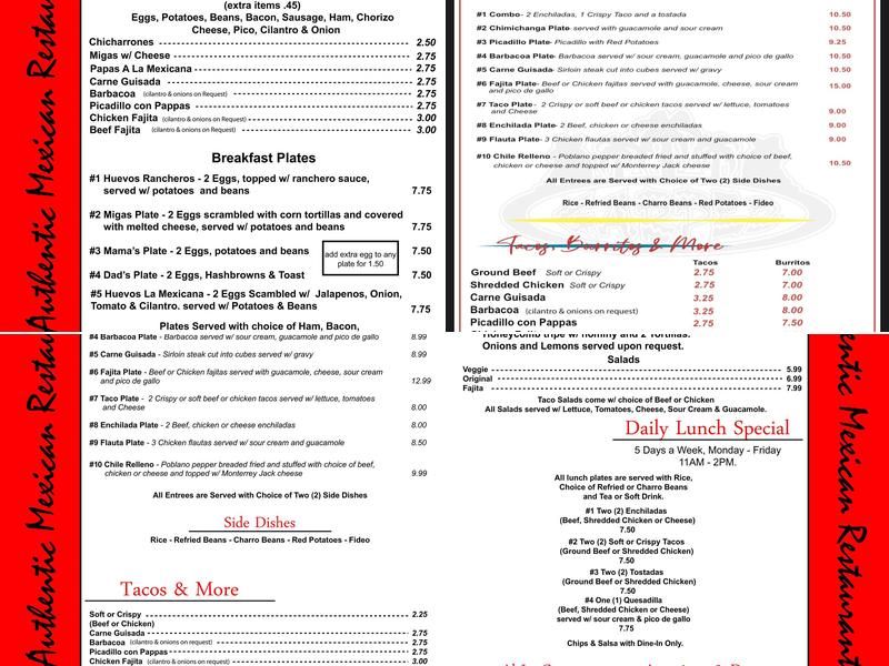 Sal’s Garpez Menu