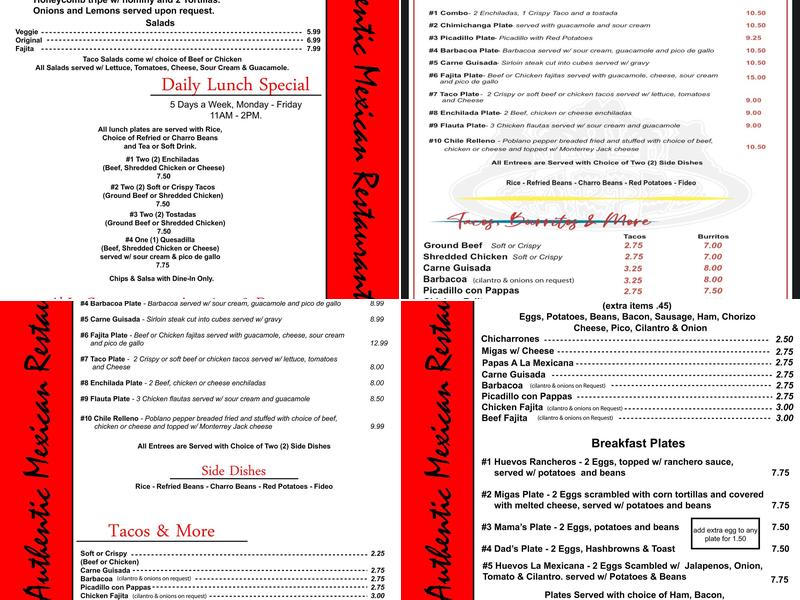 Sal’s Garpez Menu