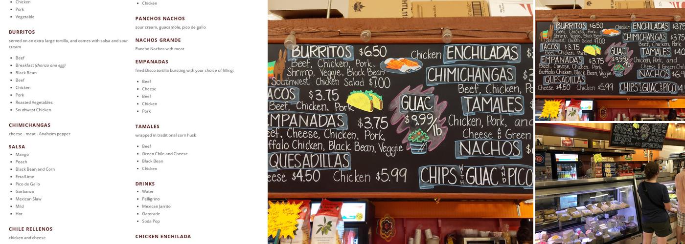 Dos Amores Menu
